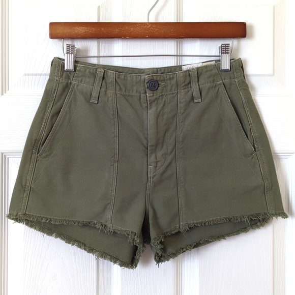 Citizens Of Humanity Meghan Surplus Twill High Waisted Raw Hem Shorts Green 25 - Picture 1 of 13